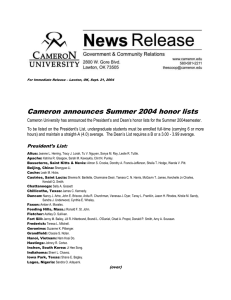 Cameron announces Summer 2004 honor lists
