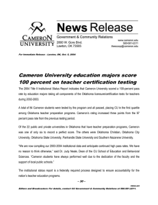 Cameron University education majors score 100 percent on teacher certification testing