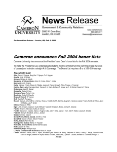 Cameron announces Fall 2004 honor lists