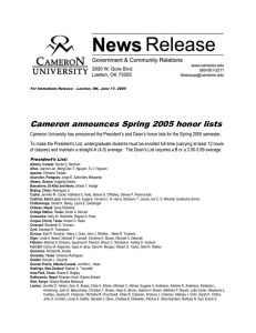 Cameron announces Spring 2005 honor lists
