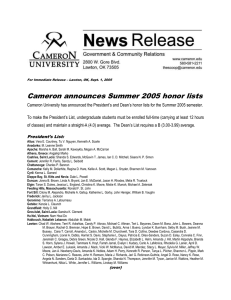 Cameron announces Summer 2005 honor lists