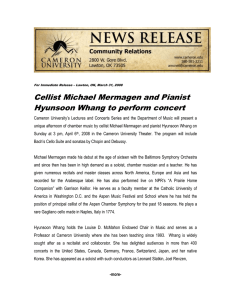 Cellist Michael Mermagen and Pianist Hyunsoon Whang to perform concert