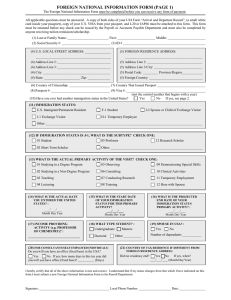 FOREIGN NATIONAL INFORMATION FORM (PAGE 1)