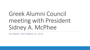 Greek Alumni Council meeting with President Sidney A. McPhee SATURDAY, SEPTEMBER 13, 2014