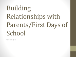 Building Relationships with Parents/First Days of School
