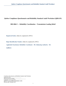 Québec Compliance Questionnaire and Reliability Standard Audit Worksheet (QRSAW)