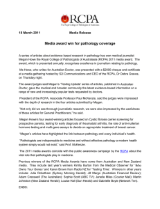 Media award win for pathology coverage 18 March 2011 Media Release