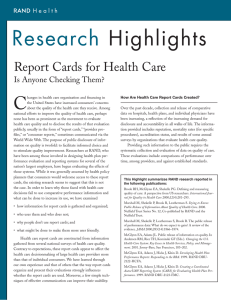 Research Highlights C Report Cards for Health Care