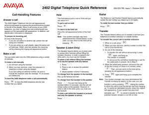 2402 Digital Telephone Quick Reference Call-Handling Features Redial Hold