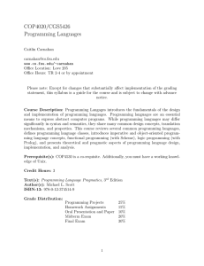 COP4020/CGS5426 Programming Languages