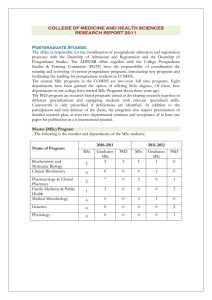 COLLEGE OF MEDICINE AND HEALTH SCIENCES RESEARCH REPORT 2011  Postgraduate Studies: