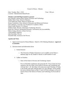 Council of Deans—Minutes  Date: Tuesday, May 1, 2012 Time: 3:00 p.m.