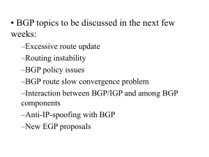• BGP topics to be discussed in the next few weeks: