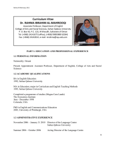 Curriculum Vitae Dr. RAHMA IBRAHIM AL-MAHROOQI