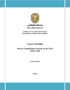 Course Portfolio Dewey Classification System on the Web INFO 2360