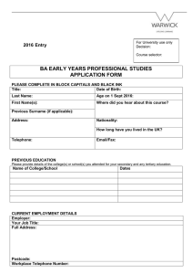 BA EARLY YEARS PROFESSIONAL STUDIES APPLICATION FORM 2016