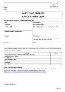 PART-TIME DEGREES APPLICATION FORM  2016