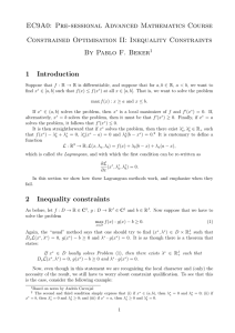 EC9A0: Pre-sessional Advanced Mathematics Course Constrained Optimisation II: Inequality Constraints