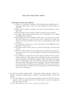 MAD 3105 PRACTICE TEST 1 Information about the midterm:
