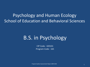 B.S. in Psychology Psychology and Human Ecology CIP Code:  420101