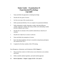 Study Guide – Examination #1 Experimental Psychology Fall 2009