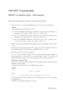 CIS 5371 Cryptography QUIZ 2 (5 minutes only) –with answers
