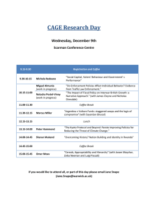 CAGE Research Day Wednesday, December 9th Scarman Conference Centre
