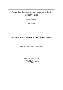 Collective Rationality and Monotone Path Division Rules WARWICK ECONOMIC RESEARCH PAPERS