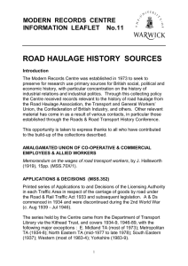 ROAD HAULAGE HISTORY  SOURCES MODERN  RECORDS  CENTRE