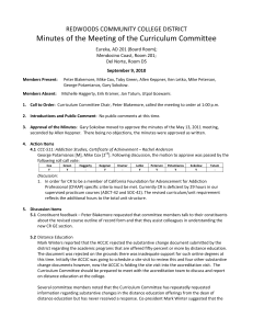 Minutes of the Meeting of the Curriculum Committee  REDWOODS COMMUNITY COLLEGE DISTRICT  Eureka, AD 201 (Board Room);   Mendocino Coast, Room 201;  