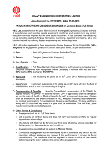 HEAVY ENGINEERING CORPORATION LIMITED  Advertisement No. RT/15/2015  dated 11.07.2015