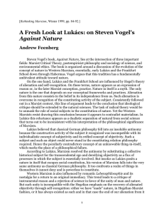 A Fresh Look at Lukács: on Steven Vogel's Against Nature Andrew Feenberg