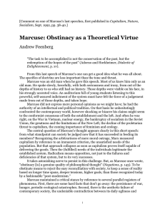 Marcuse: Obstinacy as a Theoretical Virtue Andrew Feenberg