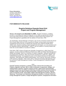 FOR IMMEDIATE RELEASE Enspiria Solutions Expands Smart Grid Project and Program Management