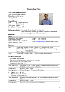 Curriculum Vitae  Dr. Iftikhar Ahmed Abbasi Department of Earth Science