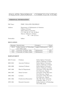 PALLATH CHANDRAN – CURRICULUM VITAE