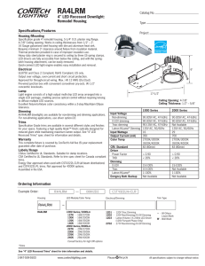 RA4LRM 4&#34; LED Recessed Downlight: Remodel Housing Specifications/Features