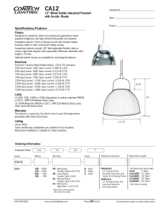 CA12 12&#34; Metal Halide Industrial Pendant with Acrylic Shade Specifications/Features
