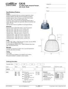 CA16 16&#34; Metal Halide Industrial Pendant with Acrylic Shade Specifications/Features