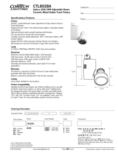 CTL8028A Optica 22W/39W Adjustable Beam Ceramic Metal Halide Track Fixture Specifications/Features