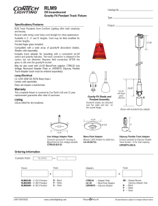 RLM9 G9 Incandescent Gravity-Fit Pendant Track Fixture Specifications/Features