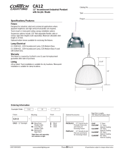 CA12 12&#34; Incandescent Industrial Pendant with Acrylic Shade Specifications/Features