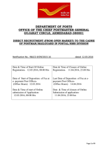 DEPARTMENT OF POSTS OFFICE OF THE CHIEF POSTMASTER GENERAL GUJARAT CIRCLE, AHMEDABAD-380001
