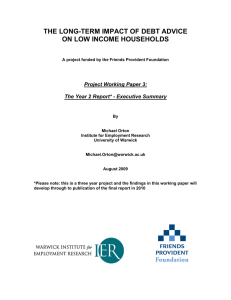 THE LONG-TERM IMPACT OF DEBT ADVICE ON LOW INCOME HOUSEHOLDS