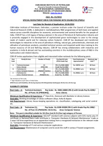 Advt. No. 01/2016 SPECIAL RECRUITMENT DRIVE FOR PERSONS WITH DISABILITIES (PWDs)