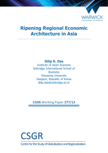 Ripening Regional Economic Architecture in Asia  Dilip K. Das