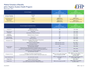 Medical Schedule of Benefits Johns Hopkins Student Health Program