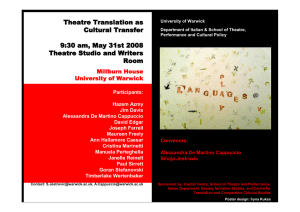 Theatre Translation as Cultural Transfer 9:30 am, May 31st 2008