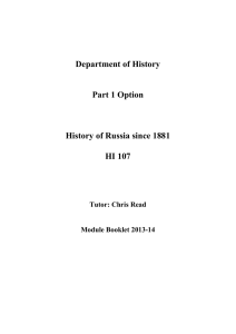 Department of History Part 1 Option History of Russia since 1881