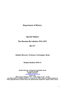 Department of History Special Subject The Russian Revolution 1914-1921